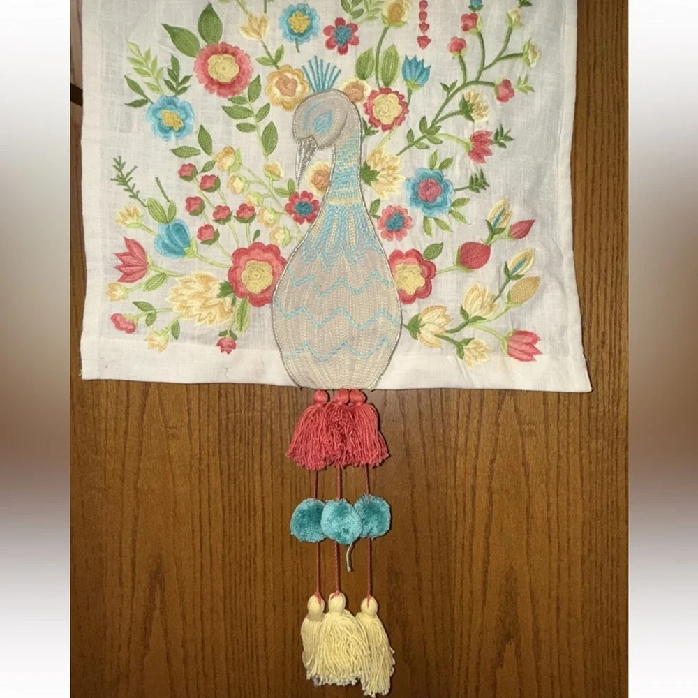 Boho Peacock Tapestry Made In India Tassels 18” X 33”